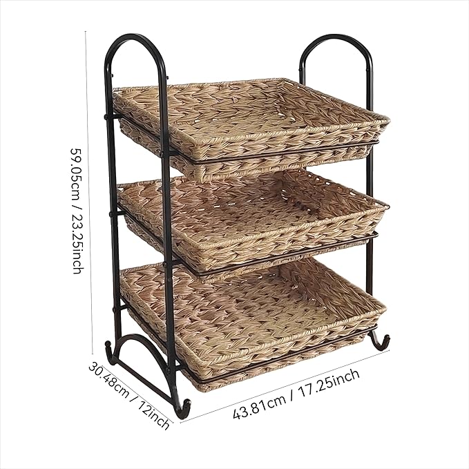 Stackable Candy Display Rack with Rattan |Stackable Candy Organizer|Multi-Function Snack Rack&Shelf for Chips |Perfect Display Solution for Stores (Brown, Large)