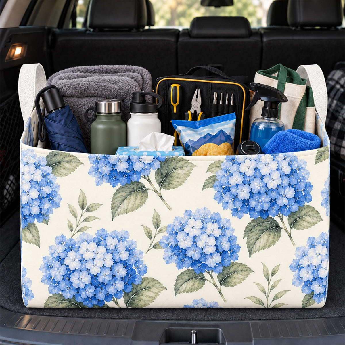 Hydrangea Car Trunk Organizer, Foldable Auto Storage - Image 1