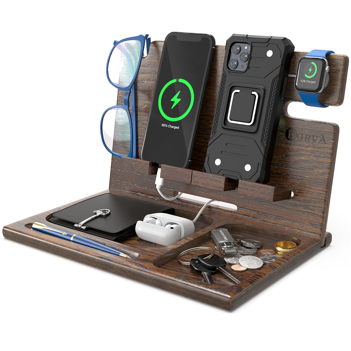 BarvA Two Phone Docking Station | Night Stand Desk Organizer | - Image 1
