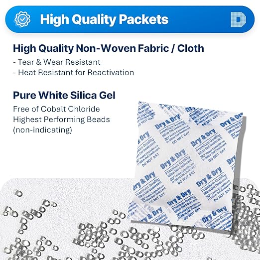 Dry & Dry 100 Gram [2 Packets] Silica Gel Packets Desiccants, Silica Packets - Rechargeable Silica Gel Packs, Desiccants Packets, Silica Gel