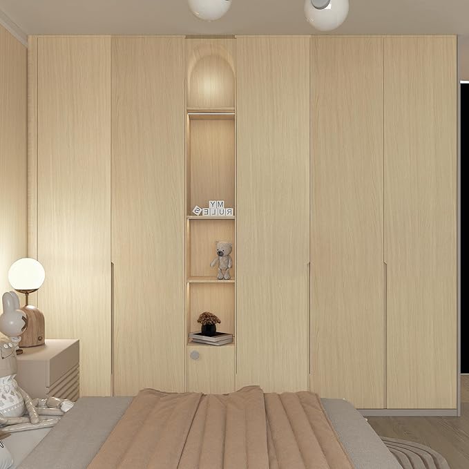 BOMENG White Oak Wood Wallpaper Light Oak Contact Paper Peel and Stick Countertops for Kitchen Beige Wood Wallpaper 16"x197" Faux Wood Grain Wall Paper for Cabinets Drawes Liner Walls Desk