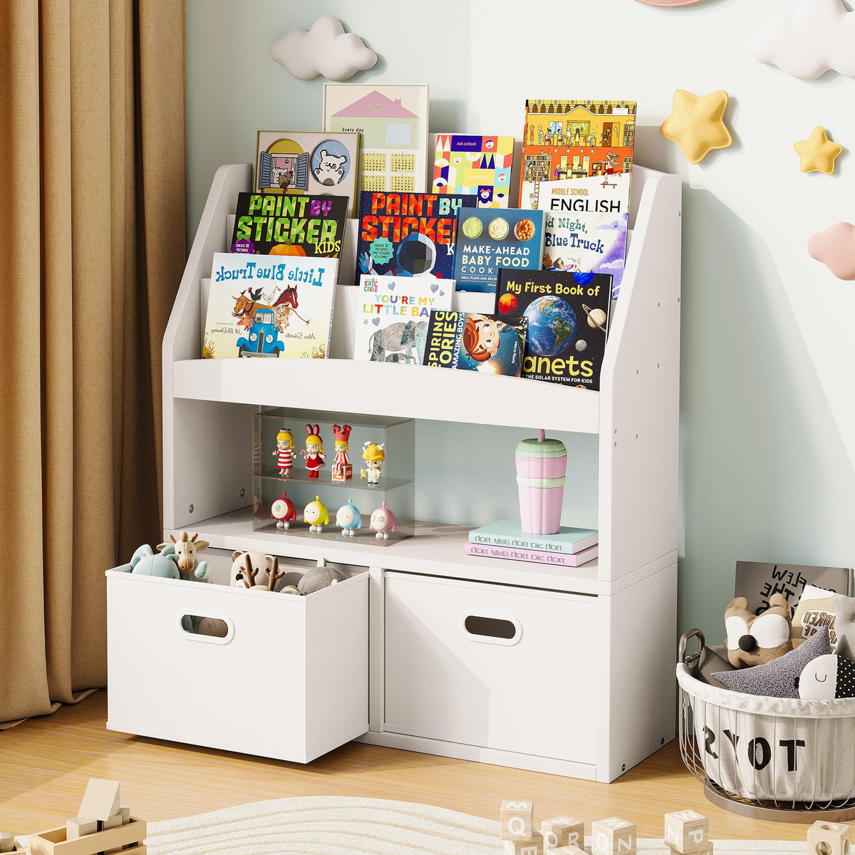 Homeiju Kids Bookshelf & Toy Storage Organizer with 2 - Image 1
