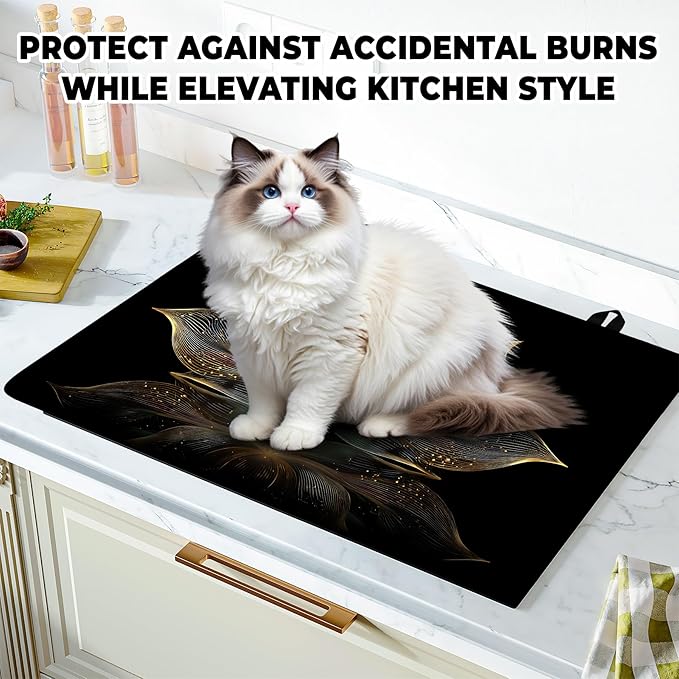 Stove Top Cover for Home Decoration Kitchen Pad Washable Cooktop Covers Countertop Stove Protector Mat for Home Kitchen Cooktops (lotus, 28"x20")