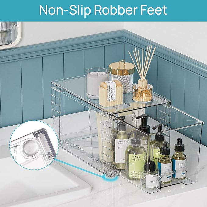 Clear Acrylic Storage Organizer Set, Multi-Purpose Cabinet Bins for Office, Kitchen, Bathroom, Stackable (6)