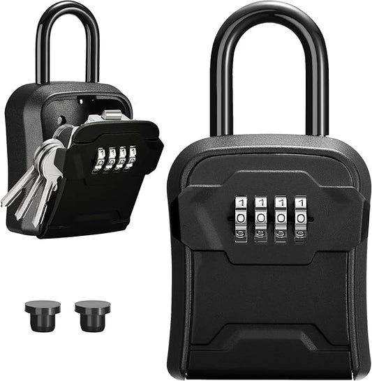 Puroma Lock Box, Key Lock Box Wall Mount & Portable Combination Lockbox with Resettable Code, Security Lockbox for Outside House Keys, Apartment Realtors Spare Keys Storage (1 Pack, Pure Black)