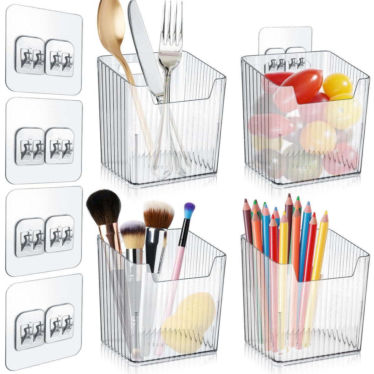 4 Pack Acrylic Wall Mount Organizer, Adhesive Cabinet Door - Image 1