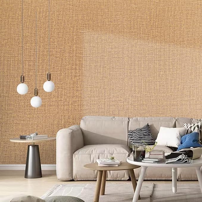 Peel and Stick Wallpaper Orange Grass Cloth Wall Paper - 15.7 x 500 Inch Self Adhesive Wallpaper Peel and Stick, Easy to Paste Wall Contact Paper for Stand Liner, Table and Door Makeover Decor