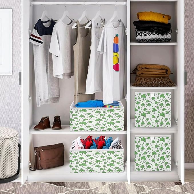 Bolaz St Patricks Day Clover Closet Organizers Storage Cubes Storage Bins Shelf Baskets Containers for Home Room Office,Square