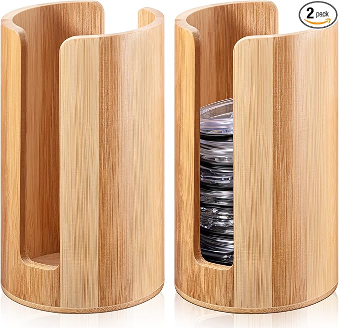 Suclain 2 Pcs Mason Jar Lid Organizer Bamboo Vertical Mason Jar Lid Storage Accessories Tumbler Lids Holder Cup Lids Organizer for Home Kitchen Countertop Cupboard(Only for Wide Mouth)