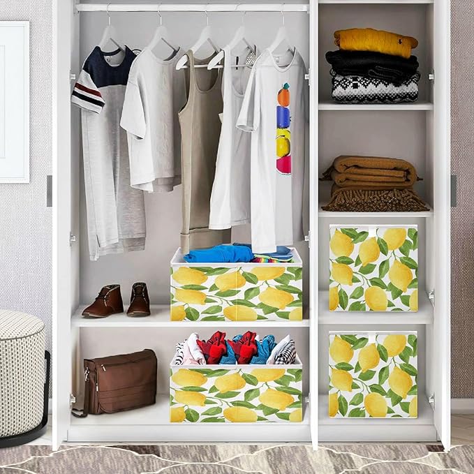 Bolaz Yellow Lemon Closet Organizers Storage Cubes Storage Bins Shelf Baskets Containers for Home Kids Room Toys Office,Square