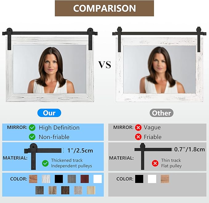COGOOD Farmhouse Bathroom Mirror - 45 x 30 Rustic Wood Framed Wall Barn Door Mirror for Entryway, Living Room, Entryway Wall Decor (Pure White)