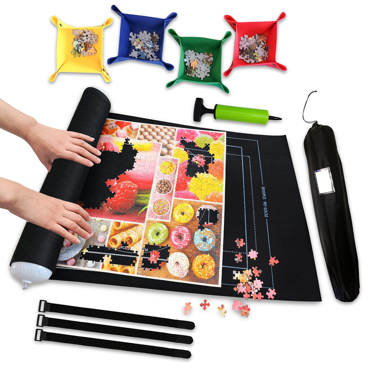 Black 1500 Pieces Jigsaw Puzzle Mat Roll Up | Unique - Image 1