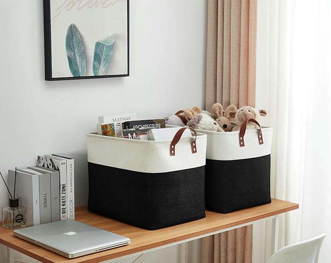 DECOMOMO Extra Large Storage Baskets, Fabric Storage Bins with Handles for Organizing Shelves, Toys, Nursery, Laundry (Black & White, 3pcs)