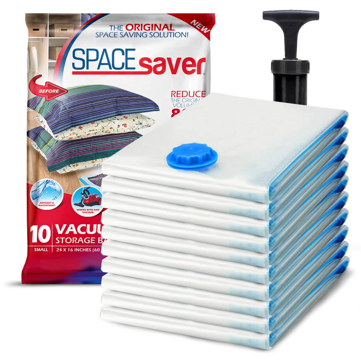 Spacesaver Vacuum Storage Bags with Hand Pump, Small, 10 Pack - Image 1