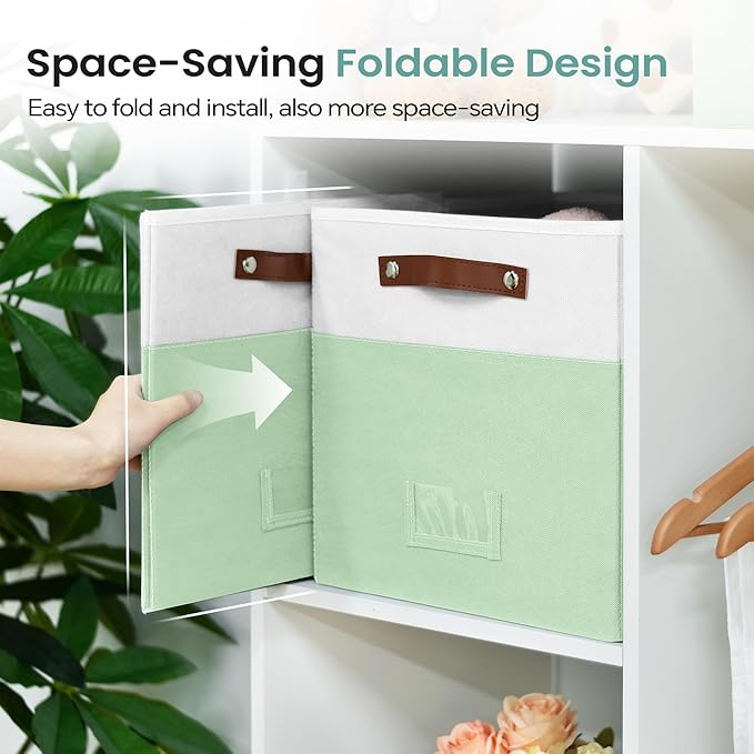 6-Pack Storage Cubes with Handles & Label Holders Basket, Closet Cube Home Organizer Bins(White/Green, 13 x 13 x 13 inch)