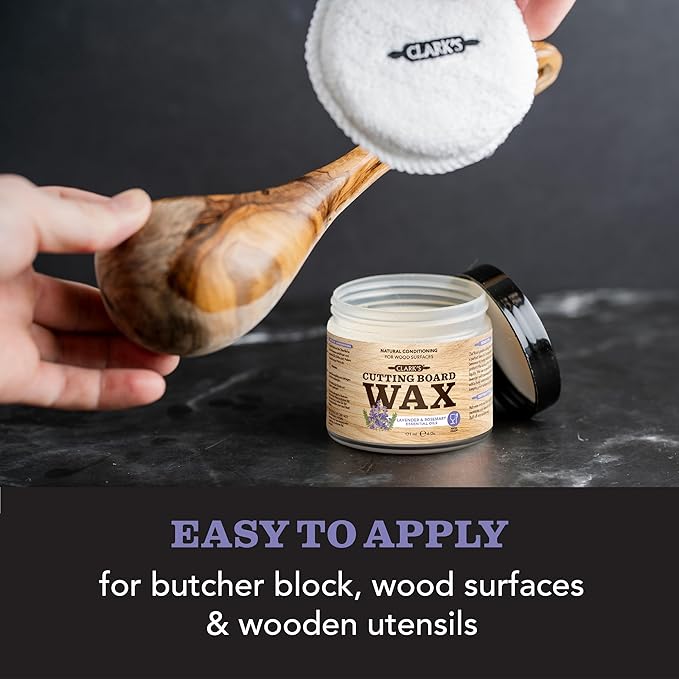CLARK'S Cutting Board Wax - 2-in-1 Wood Butter & Food Grade Mineral Oil with Beeswax – Butcher Block Conditioner for Cutting Boards – Lavender & Rosemary Essential Oil Scent – Made in USA, 6oz
