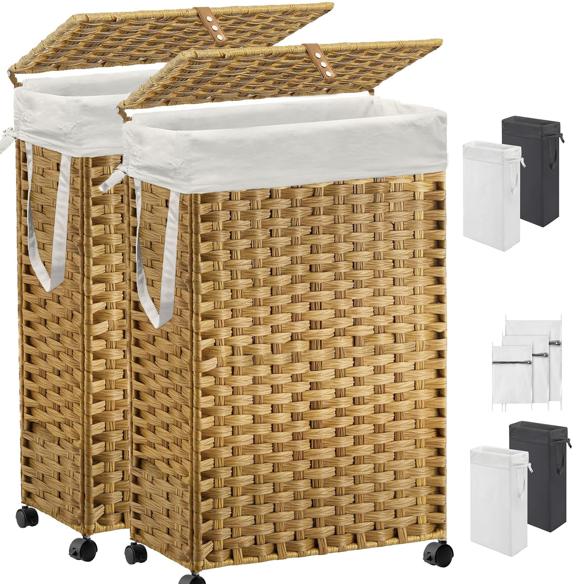 70L Slim Laundry Hamper with Lid & Wheels, 2-Park Rolling Laundry - Image 1