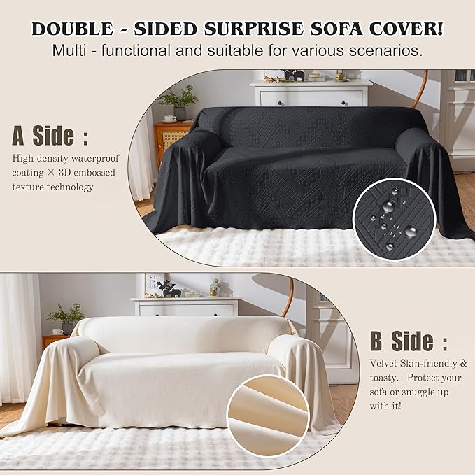 Waterproof Couch Covers for Sofa, Reversible, Pet-Friendly, Washable, and Anti-Slip with 4 Cushion Covers, Sofa Slipcovers for Dogs and Cats (71×150in/Black)