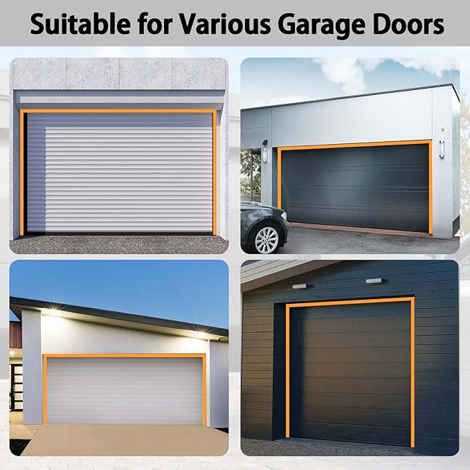 32.8ft Universal Garage Door Top and Sides Seal Strip, Waterproof Self Adhesive Professional Sealing Includes 40pcs Screws, Black