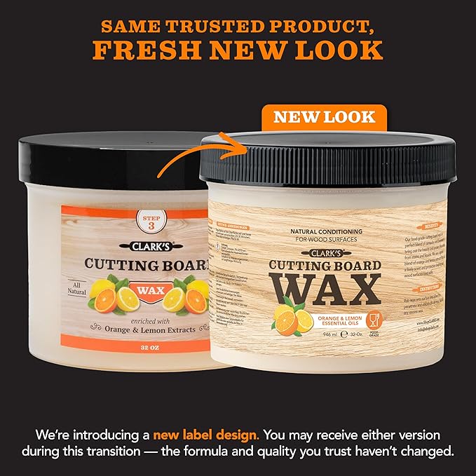 CLARK'S Cutting Board Wax Food Grade - All Natural Butcher Block Conditioner for Wooden Kitchen Utensils - Food Grade Beeswax for Cutting Board (32 Oz, Lemon & Orange)