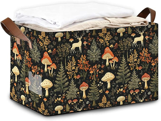 Decorative 32L Forest Mushroom Storage Bins with Handles, Organization and Storage, Cube Storage Organizer for Hamper, Nursery