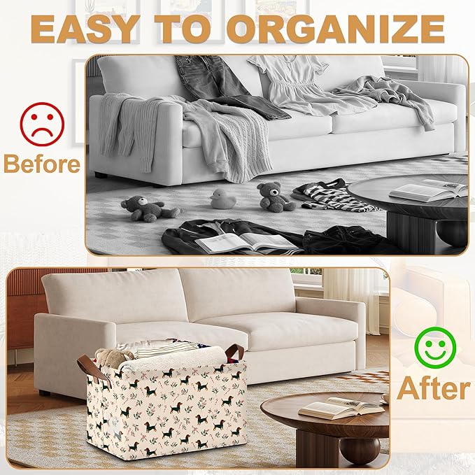 Christmas Dachshund Storage Bin with Handles, Basket Storage Organizer for Shelves, Closet, Nursery, Book, Laundry Hamper & Home Decor
