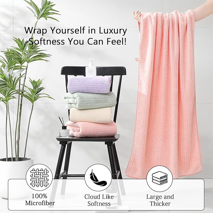 Ycosy 18 Piece Bath Towels Set,100% Microfiber Family Bathroom Towel with Hanging Loops-6 Bath Towels,6 Hand Towels,6 Washcloths,Quick Dry Highly Absorbent Shower Towel for Bathroom,Hotel,Spa-Pink