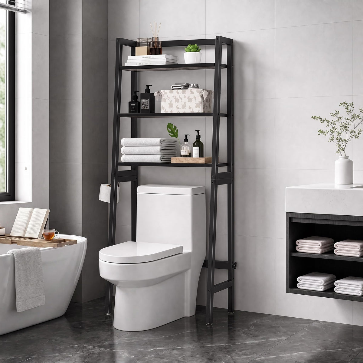 MallKing Over-The-Toilet Storage Rack, Wooden 3-Tier - Image 1