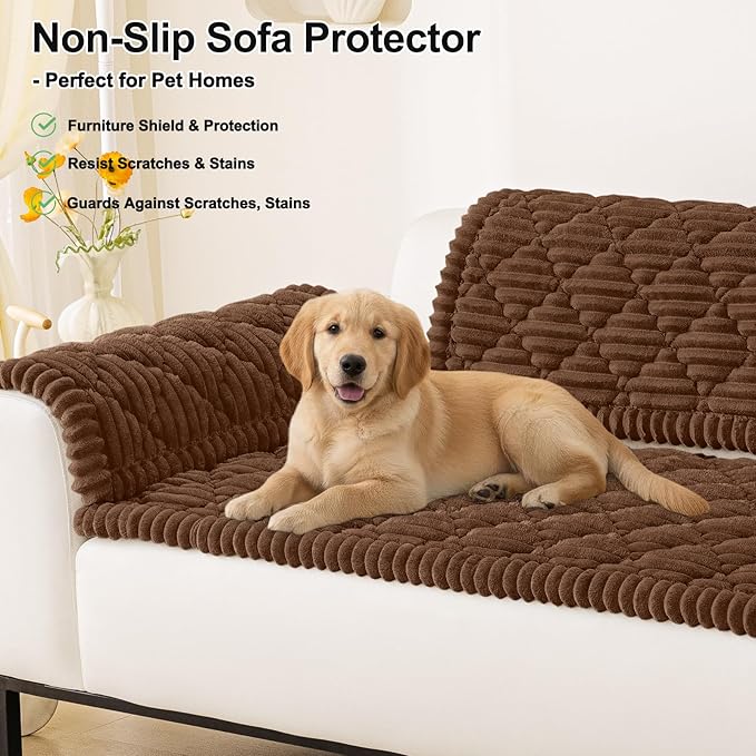 Smiry Pet Couch Cover for Dogs Washable, Non-Slip Fuzzy Couch Covers for 3 Cushion Sofa Pet Friendly, Soft Thick Furniture Protector Sofa Slipcover Mat for Dogs (Chocolate, 27.6" x 70.9")