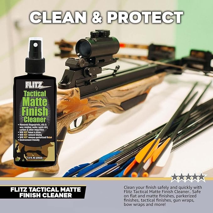 Flitz Tactical Matte Finish Cleaner - 7.6oz Bottle of USA-Made Gun Cleaner Spray to Remove Fingerprints, Oil, & Other Grime - Fast-Drying Cleaning Solution for Gun Wraps & More (3 Pack)