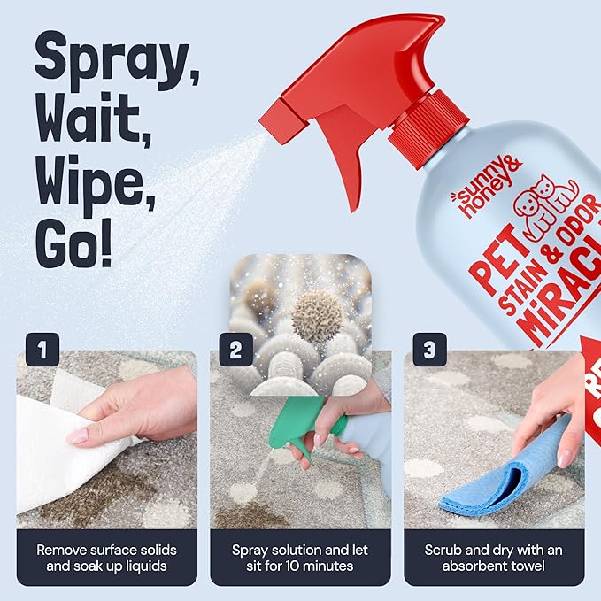 Sunny & Honey Pet Stain & Odor Miracle - For New and Old Stains - Enzyme Cleaner & Surface Odor Eliminator - Fast Acting Carpet Cleaner Spray - Enzymatic Cleaner for Dog Urine (128 fl oz, Fall Spice)