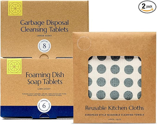 CLEANOMIC Garbage Disposal Cleaner, Foaming Dish Soap & Reusable Kitchen Cloth Bundle