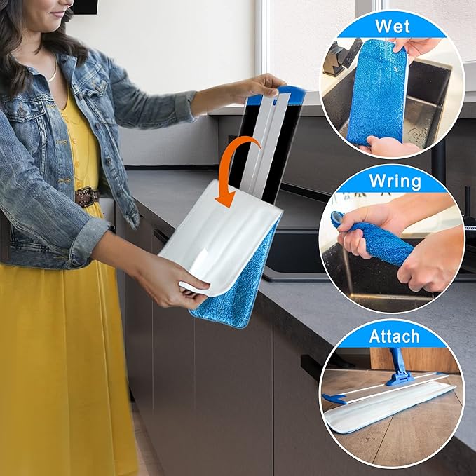 Mr. Towels Premium Microfiber Floor Mop + 2 Reusable 18" Washable Mop Pads. 360 Rotating Aluminum Extended Handle, Adjustable 33" - 60". The Perfect Solution as Tile, Laminate, Hardwood Floor Cleaner