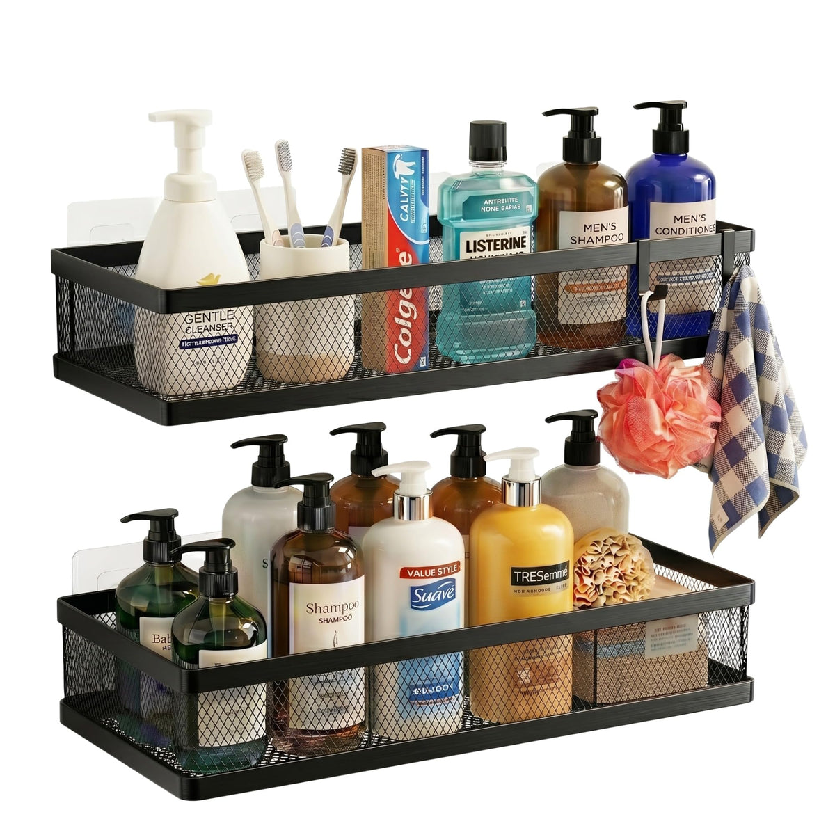 PUSDON Mesh Shower Caddy Wall Mount, Heavy Duty Adhesive Bathroom - Image 1