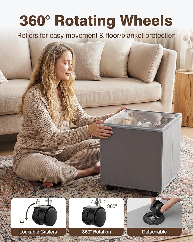 HOUSE AGAIN Shoe Organizer for Closet, Shoe Storage Organizer with Wheels, Foldable Shoe Storage Box with Adjustable Dividers and Clear Cover, Reinforced Handles, Fits up to 16 Pairs, Gray