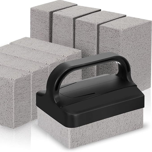 Dunzy 9 Pack Grill Griddle Cleaning Brick Block Pumice Stones Scrubbing Grill Cleaning Stone Griddle Scrubber Cleaner with Handle for Outdoor BBQ Flat Top Cookers Removing Greases Stains