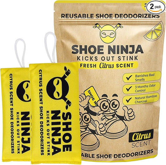 Shoe Ninja Shoe Deodorizer - Shoe Odor Elimination with Activated Charcoal, Versatile and Reusable Shoe Smell Remover, Boxing Glove Deodorizer, and Shoe Freshener, Great for Sports - 1 Pack Count of 2