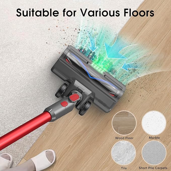 Vacuum Attachment for Dyson V7 V8 V10 V11 V15, SV10 SV11 SV12 SV14 SV15 SV22 SV25 SV27 SV28, Replacement Parts with 5 LEDs, 26cm V-Shaped Bristle Brush, Head Replacement for Carpet, Hardwood Floors