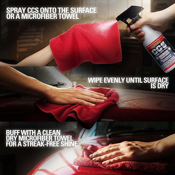 CCS Multi Surface Cleaner - Bug Remover for Motorcycles, Cars, Trucks, RVs, Boats - Clear Coat Ceramic Alternative - Top Coat Shine and Protection Technology (2 pack 2 oz w/towel)