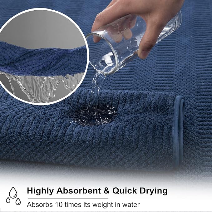 Oliven 8 Pcs Navy Oversized Bath Sheet Set-2 Large Bath Towel Sheets,2 Hand Towels,4 Washcloths 600GSM Soft Highly Absorbent Quick Dry Beach Chair Towels Woven Towel for Bathroom Hotel and Spa