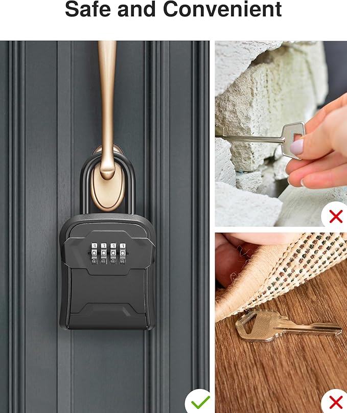 Puroma Lock Box, Key Lock Box Wall Mount & Portable Combination Lockbox with Resettable Code, Security Lockbox for Outside House Keys, Apartment Realtors Spare Keys Storage (1 Pack, Pure Black)