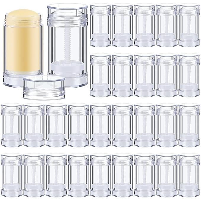 30 Pcs Empty Deodorant Containers Twist up Filling Stick Plastic Deodorant Container Refillable Bottles Bottomfill Round Lip Balm Tubes for Homemade DIY Lipstick Crayon(50 ml,Clear)