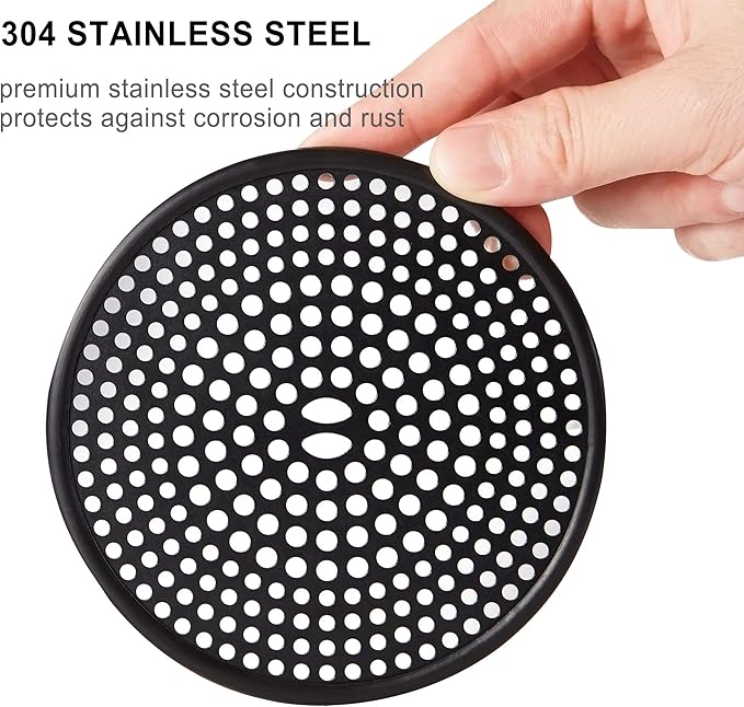 304 Stainless Steel Hair Catcher Shower Drain Cover with Silicone, Shower Stall Drain Strainer, Bathtub Hair Stopper, Bathroom Hair Trap Floor Drain Protector, Matte Black 4.33 Inches Round Flat