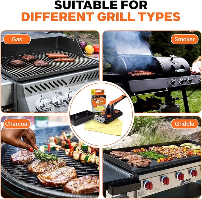 Q-Swiper XL Steam-Clean Grill Cleaning Value Set | Bristle-Free Brush with Scraper | Dipping Tray, 4 Kevlar® Heat Resistant Cleaning Cloths | Safe Way to Steam Away BBQ Grill Grease & Grime
