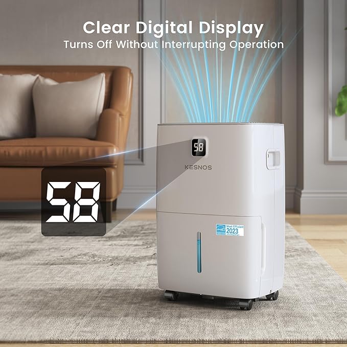Kesnos 120 Pints Energy Star Dehumidifier for Home & Basement with Drain Hose, Front LED Display and 1.06 Gal Water Tank, Ideal for Spaces up to 6,500 Sq. Ft., Featuring Auto Defrost & Timer Function