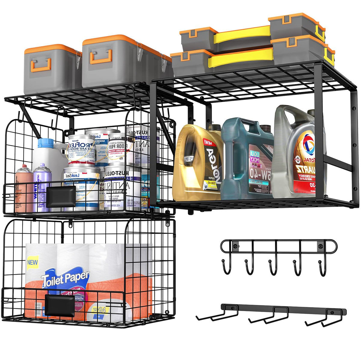 ThreeHio Garage Shelf Wall Mounted with Wire Baskets | All Products - Image 1