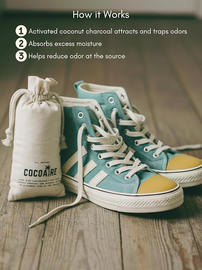 Coconut Charcoal Shoe Deodorizer (2 Pack, 125g Each) – Extra Strength – Activated Coconut Shell Charcoal – Removes Moisture from Shoes, Gym Bags & Closets – Reusable & Unscented