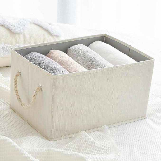 2 Pack Large Storage Baskets for Shelves | Fabric Closet Organizers and Storage Bins with Handles Home Organization | Decorative Collapsible Baskets for Organizing Clothes 14.7"x 10.24"x 8.27"