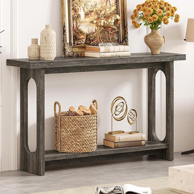Entryway Console Table, 55" Wood Grey Console Table Narrow Sofa Tables with Storage Hallway Foyer Tables for Entryway, Living Room, Hallway