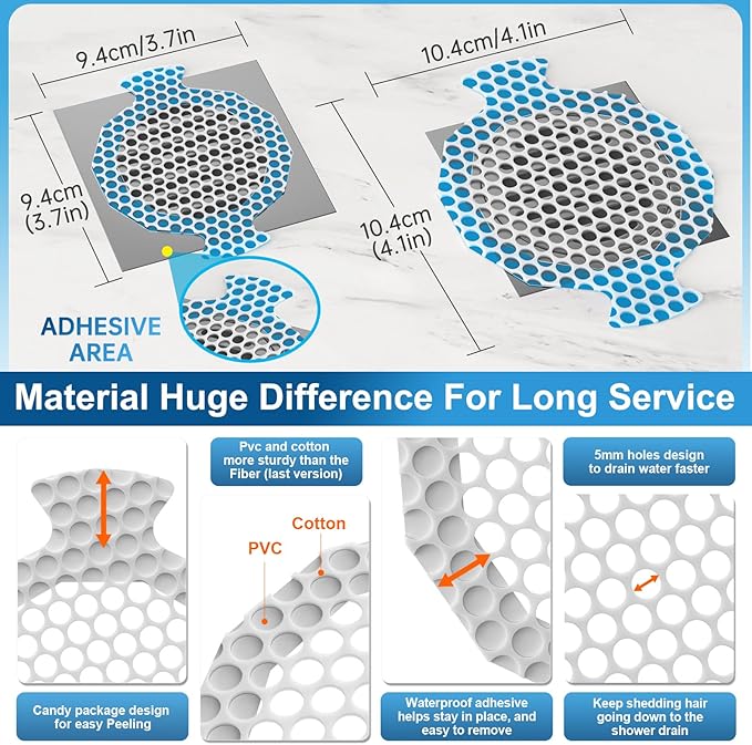 INVIHUG,25 Pack, Disposable Shower Drain Hair Catcher Mesh Stickers,Disposable Hair Drain Catcher. (White)